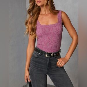 NWT Nikibiki Square Neck Floral Lace Textured Seamless Tank Top Mulberry
